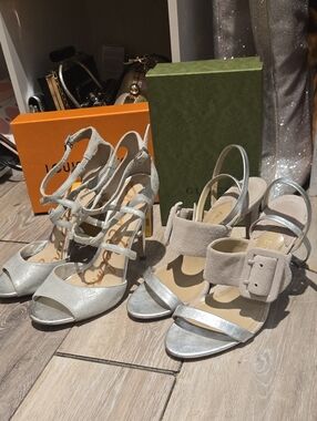 Sam Edelman, Enzo Anglioni Silver Strappy Open-Toe Women's Sandals